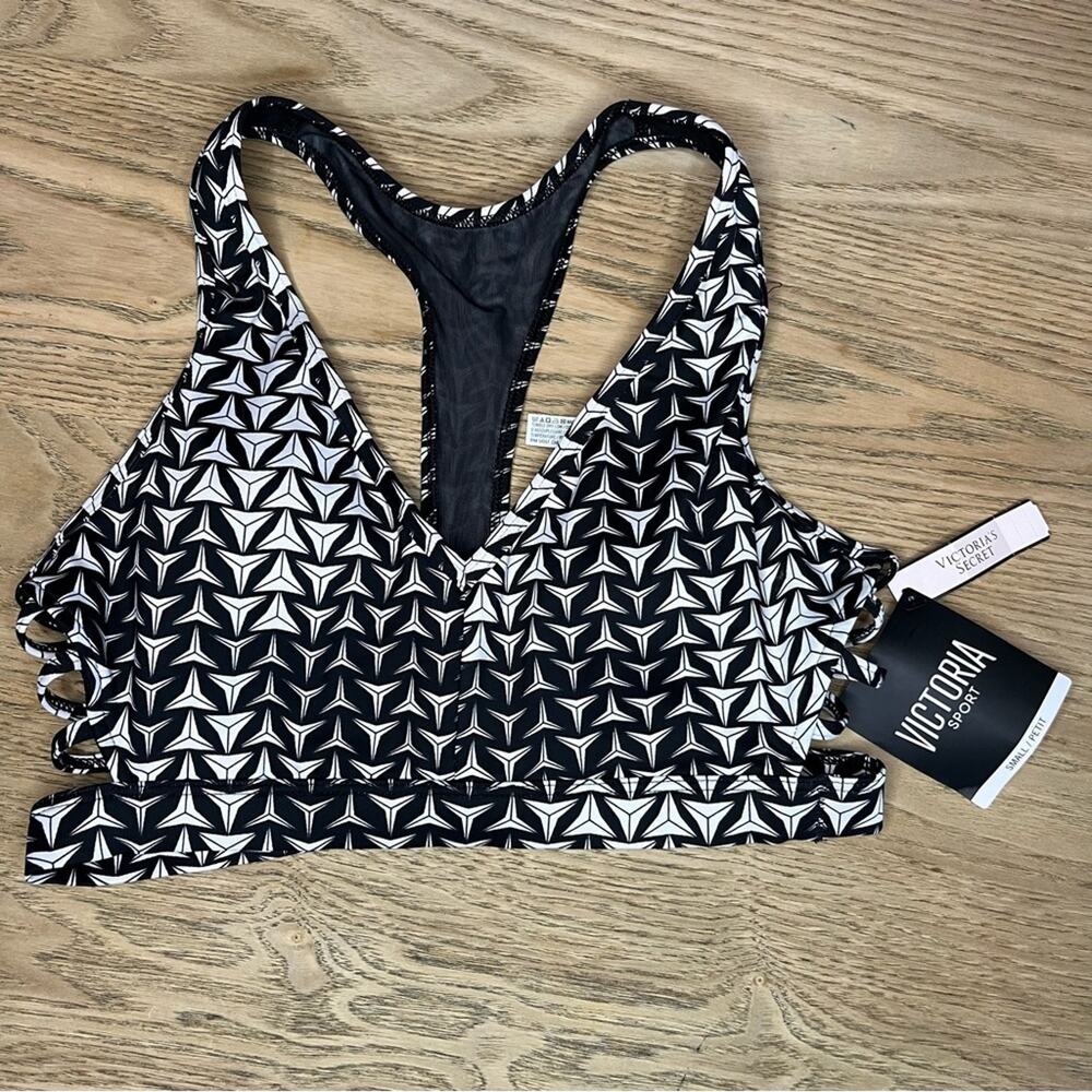 NWT Victoria’s Secret VS Sport Bra Geometric Print Black White Women’s Size S